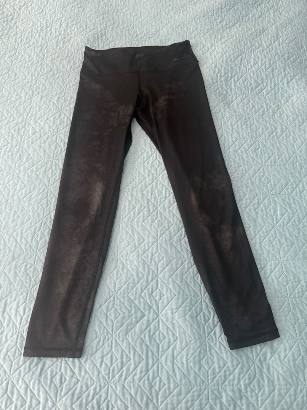 Black shiny design High-Waist Tightening Support Athletic Leggings sz 6